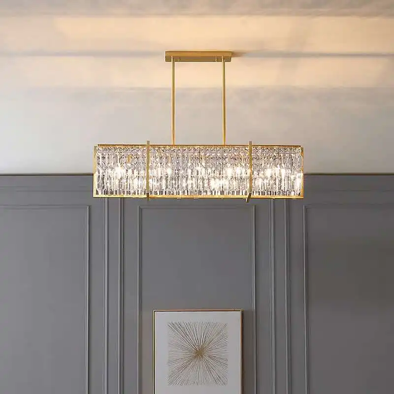 dinning room luxury chandelier hanging lighting fixture lamps modern k9 crystal kitchen island rectangular pendant chandelier