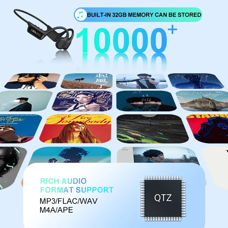 32G MP3 swimming IP68 bluetooth headphones bone conduction wireless earphone