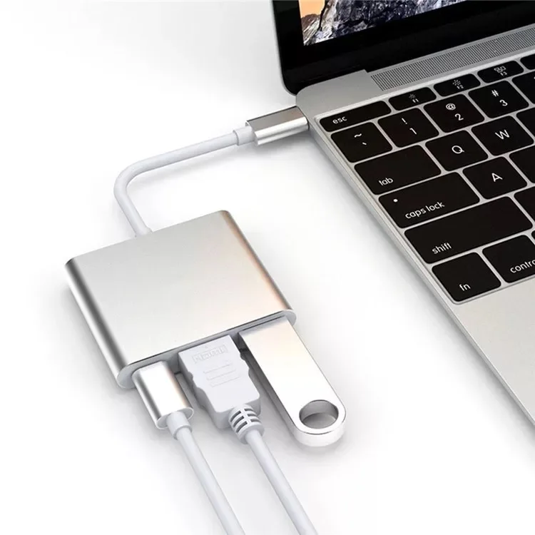USB 3 1 Type-C к 4K многопортовый адаптер 3-в-1 с USB-C быстрой зарядкой и USB-портом 0