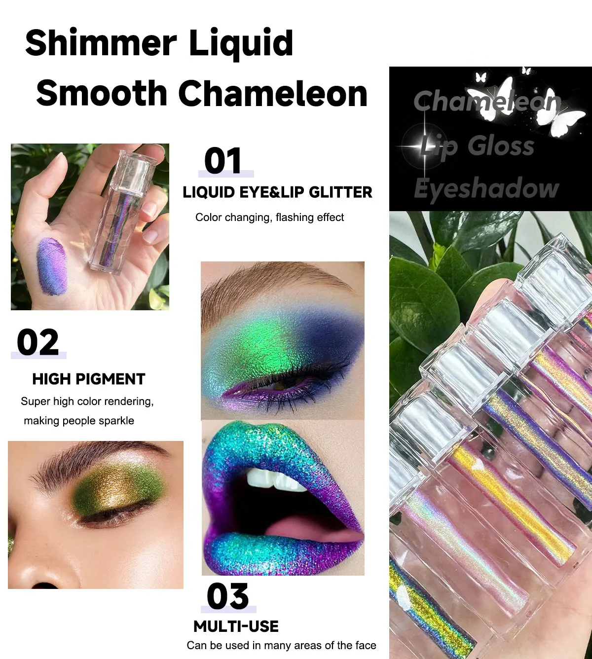 Private Label Chameleon Shimmer Liquid Lipstick Glitter Metallic Lip Gloss Makeup Duo-chrome Holographic Custom Logo Lip Stick