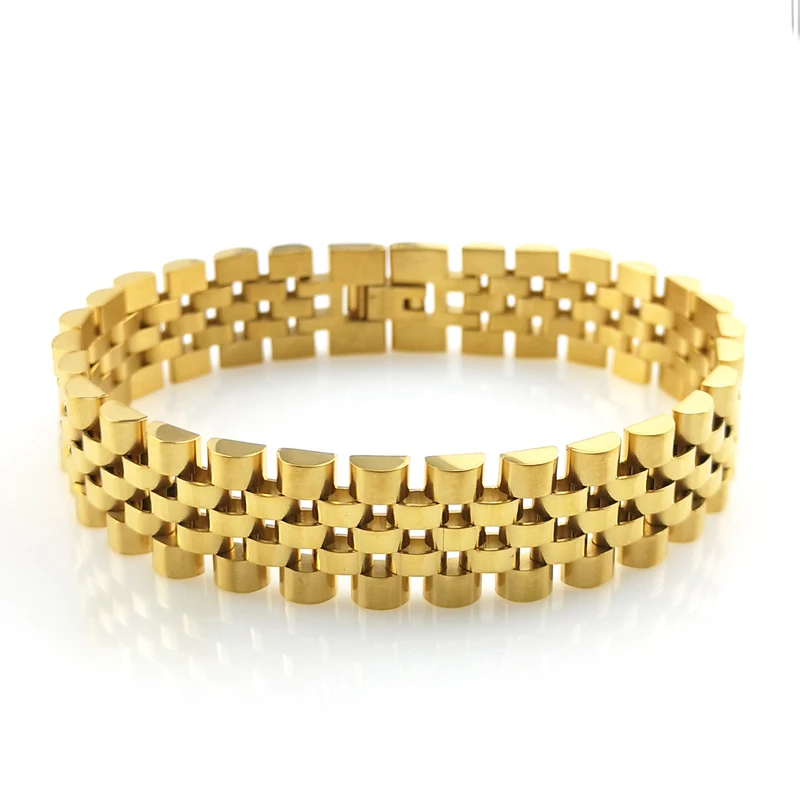 Wholesale Gold Plated 15mm men Stainless Steel link Watch Band Style  bracelet