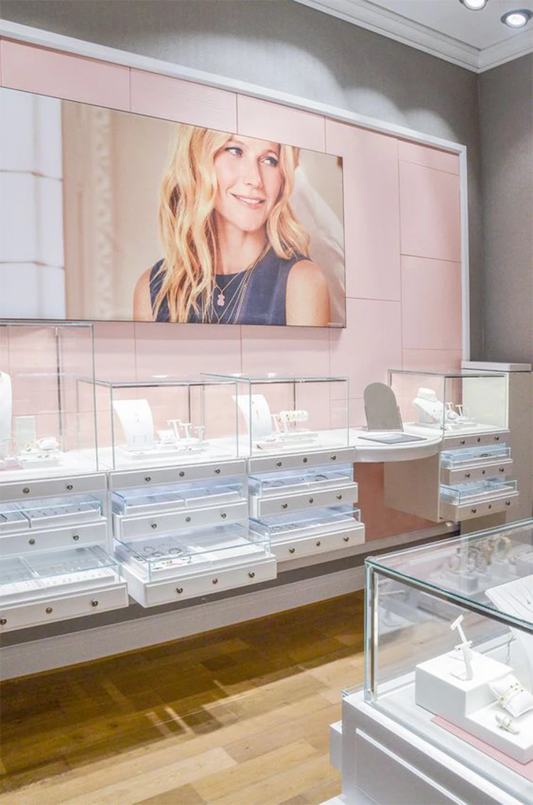 Custom Wall Mounted Glass Jewelry Display Cabinet Showcase Display