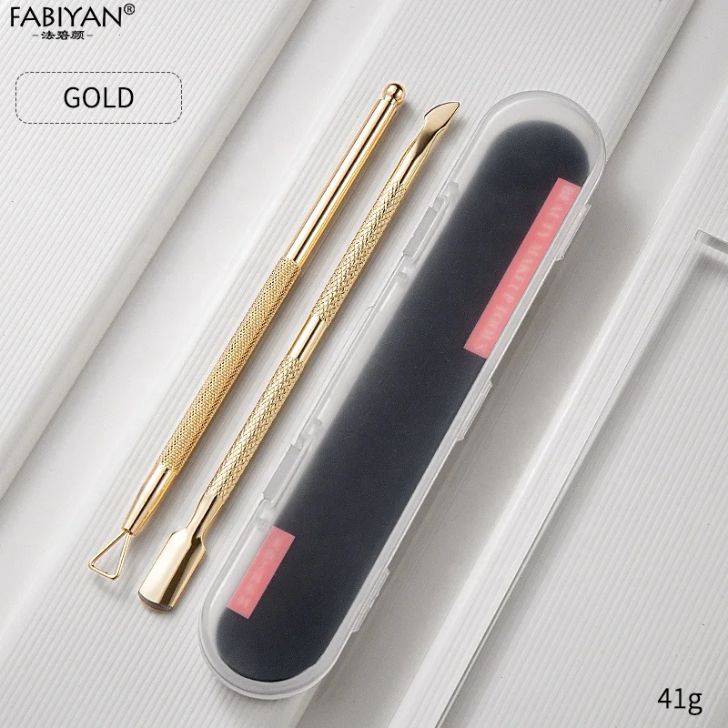 Nail Dead Skin Cuticle Pusher Stainless Steel Double End Nail Dotting Pen with Storage Box