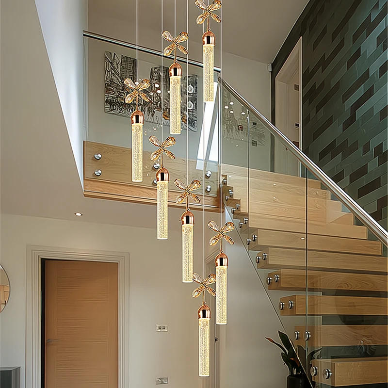 High Quality Hotel Villa Family Pendant  Crystal Pendant LED 2023 New Staircase Modern K9 Crystal Ceiling Chandeliers