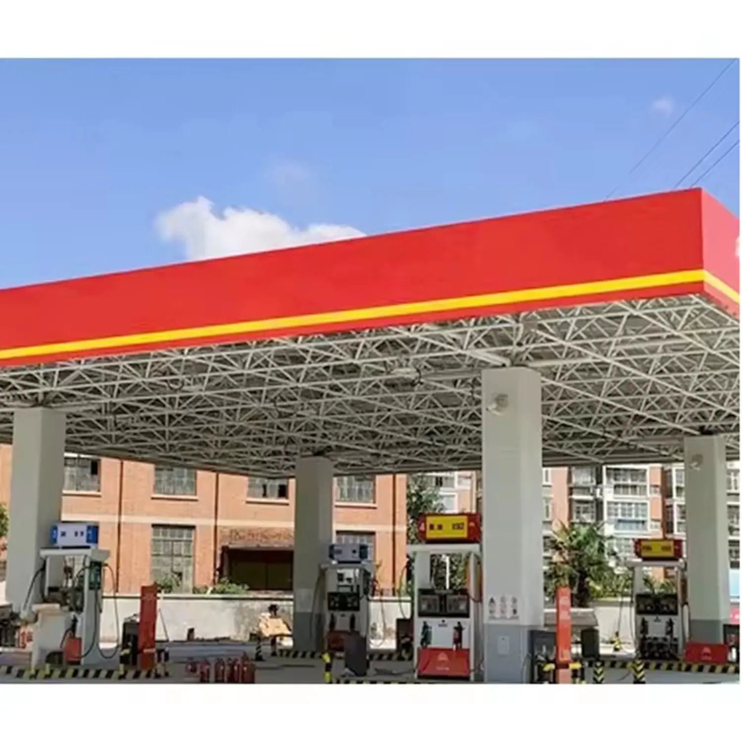 Low Cost Timely Delivery Low Cost Bolted Steel Structure Space Frame Gas Station Shed Petrol Station Canopy Design