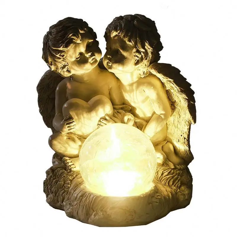 
Angel Lamps Outdoor Garden Led Our Angels Guardians Statues Figurine Light Solar Custom Resin Wholesale Polyresin Miniature 