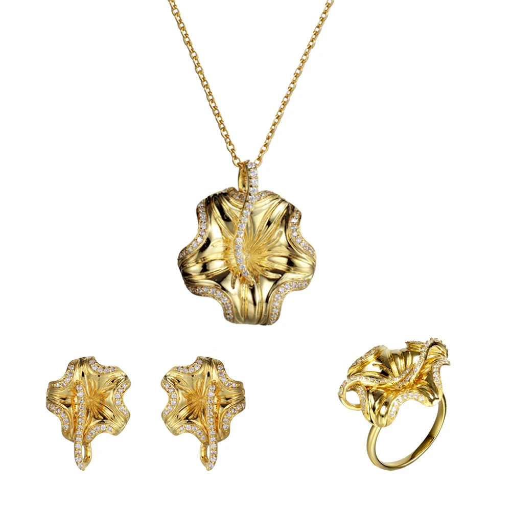 Fashion jewelry gold set Jewelry  Silver Plated Fashion  Necklace  Earrings rings Jewelry for wedding party gift