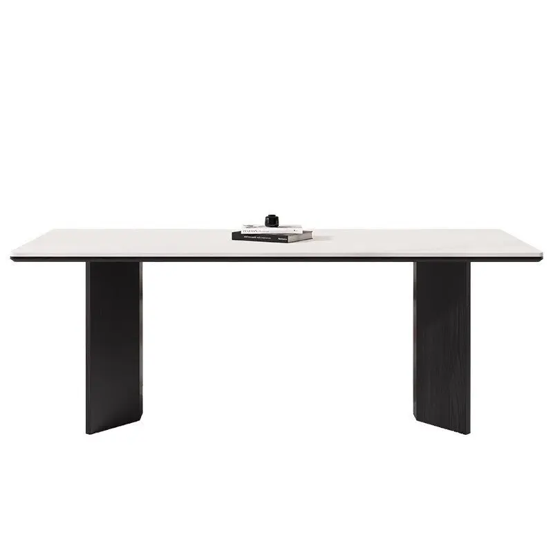 Synthetic marble top dining room furniture six ten eight chairs modern rectangle  2 stable pedestals slate dinner tables