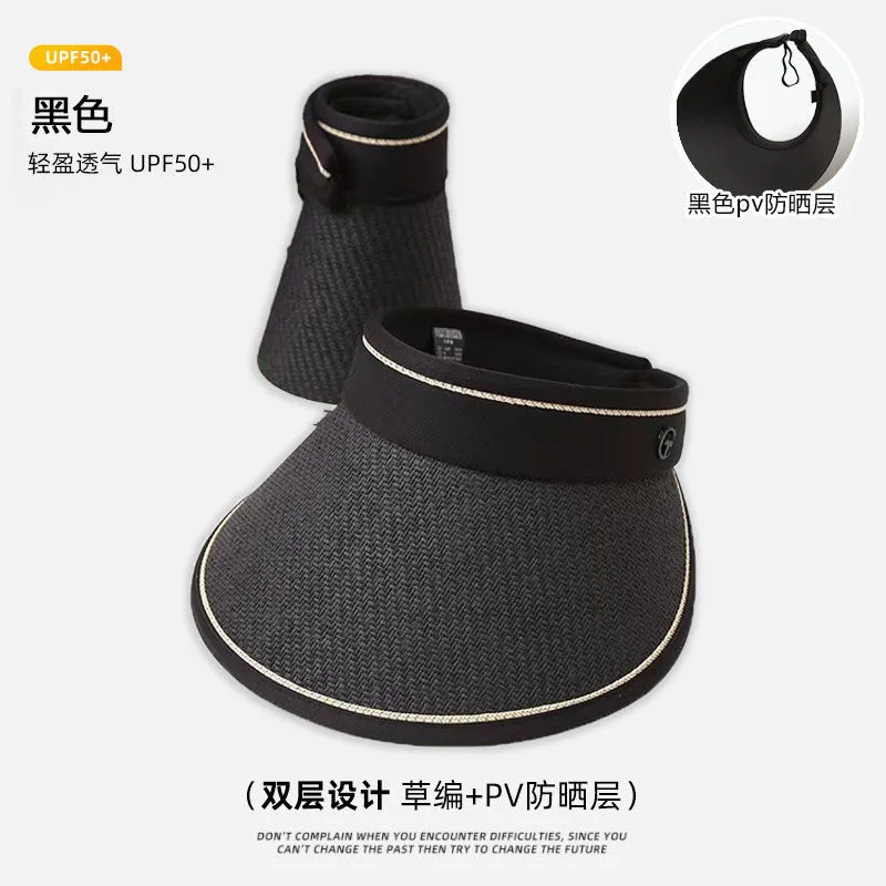BSM392 Custom Made Pp Straw Hat For Women Designer Korean Foldable Open Top Sunscreen Wide Brim Uv Sun Visor Bucket Hats And Cap