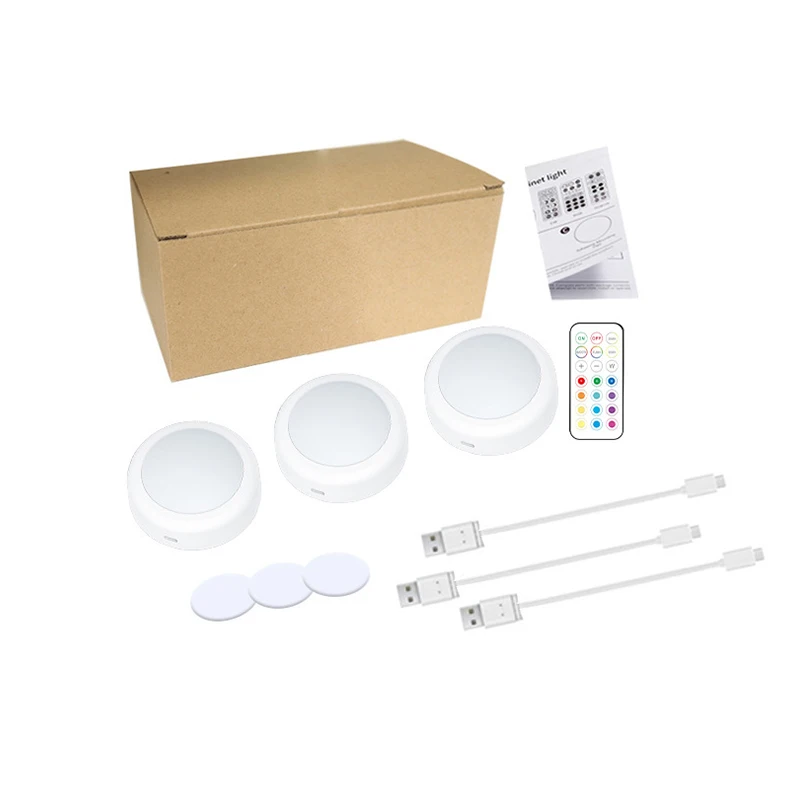HL-198 Night light usb rechargeable puck light rgb remote control under cabinet rgb light