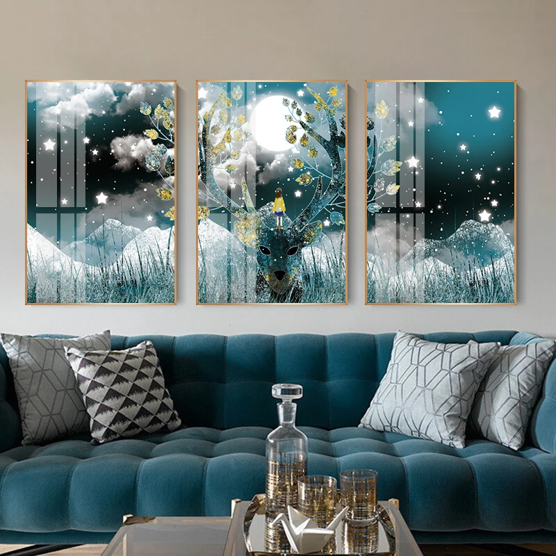 Wholesale Decor for hotel oil Painting art Three-Panel Painting elk Wall Art Canvas Other wall Paintings