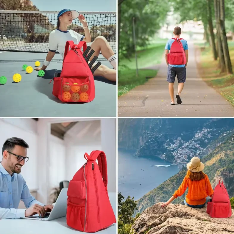 Large Capacity Sports Bag for 4 Paddles Multi-Functional Cross-body Sports Backpack With Fence Hook Pickleball Sport Bag