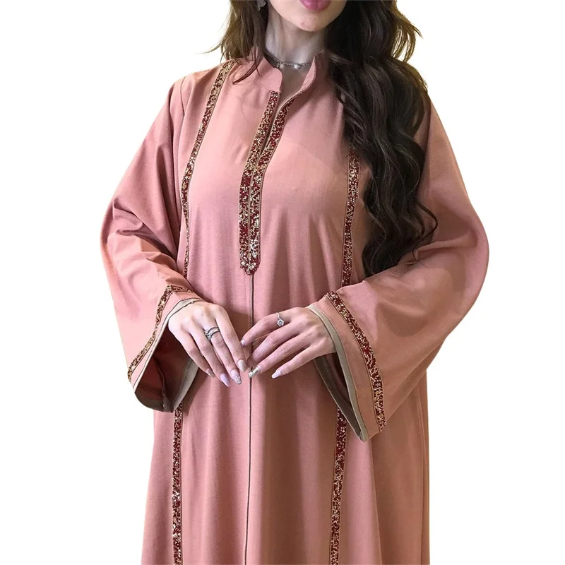 white muslim islamic prayer clothing women dress open femmes robe black musulmane abaya dubai 2023 niqab