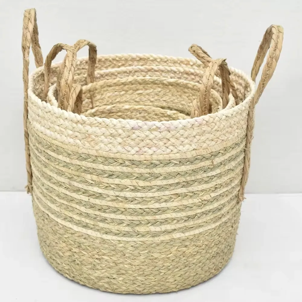 ZONNEST Customized Wholesale Cheap Set of 4 Multiple Colors Corn husk Rope Woven Storage Basket For Baby Toy Baskets