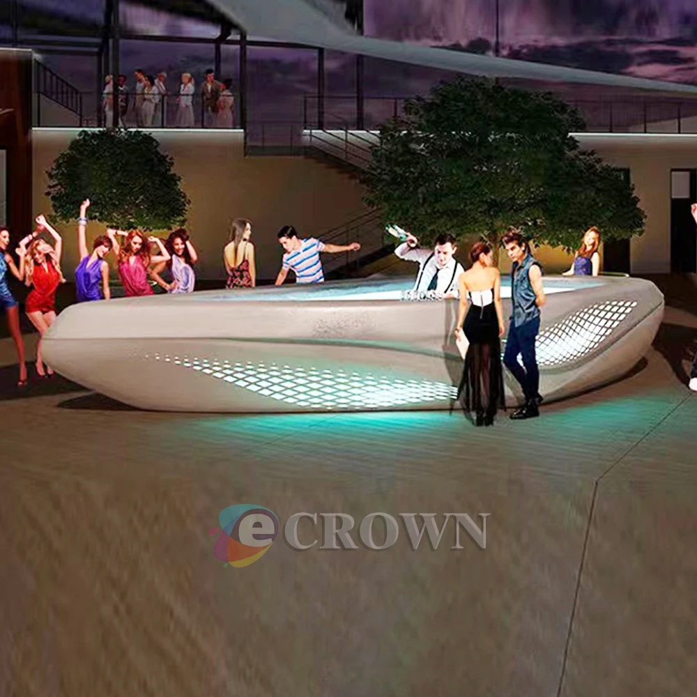 Service desk modern Wide Leg service curved kiosk design reception office led lighting mall showcase ODM