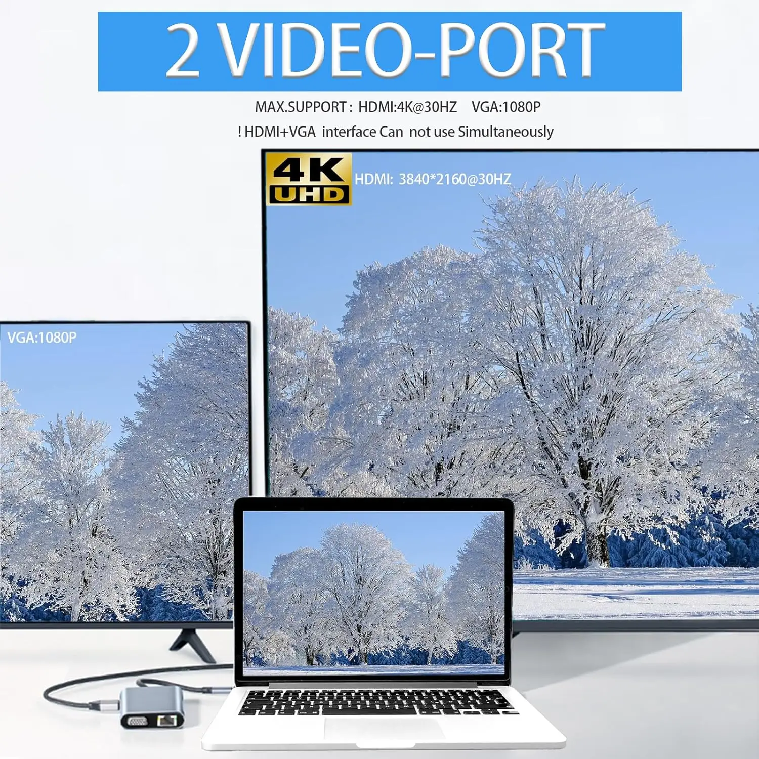 USB C HUB Multiport Adapter Laptop Docking Station 11 in 1 with 4K HDMI VGA Type-C USB3.0 RJ45 SD/TF Card Reader 3.5mm AUX