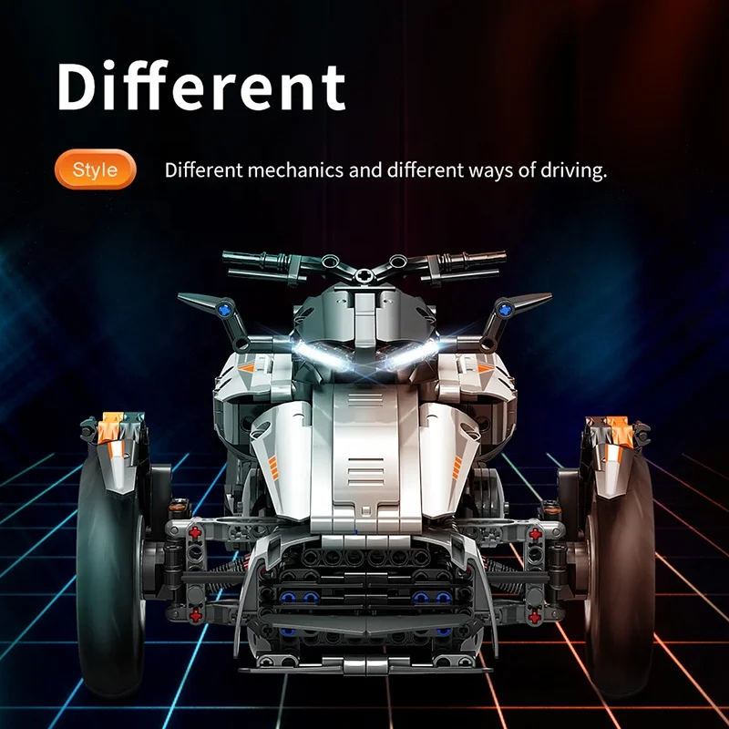 DIY Assembly Technic Vehicles Three Wheel Motorcycle Model Toys 1228pcs Sports Car Building Blocks Bricks Car Gift for Kids