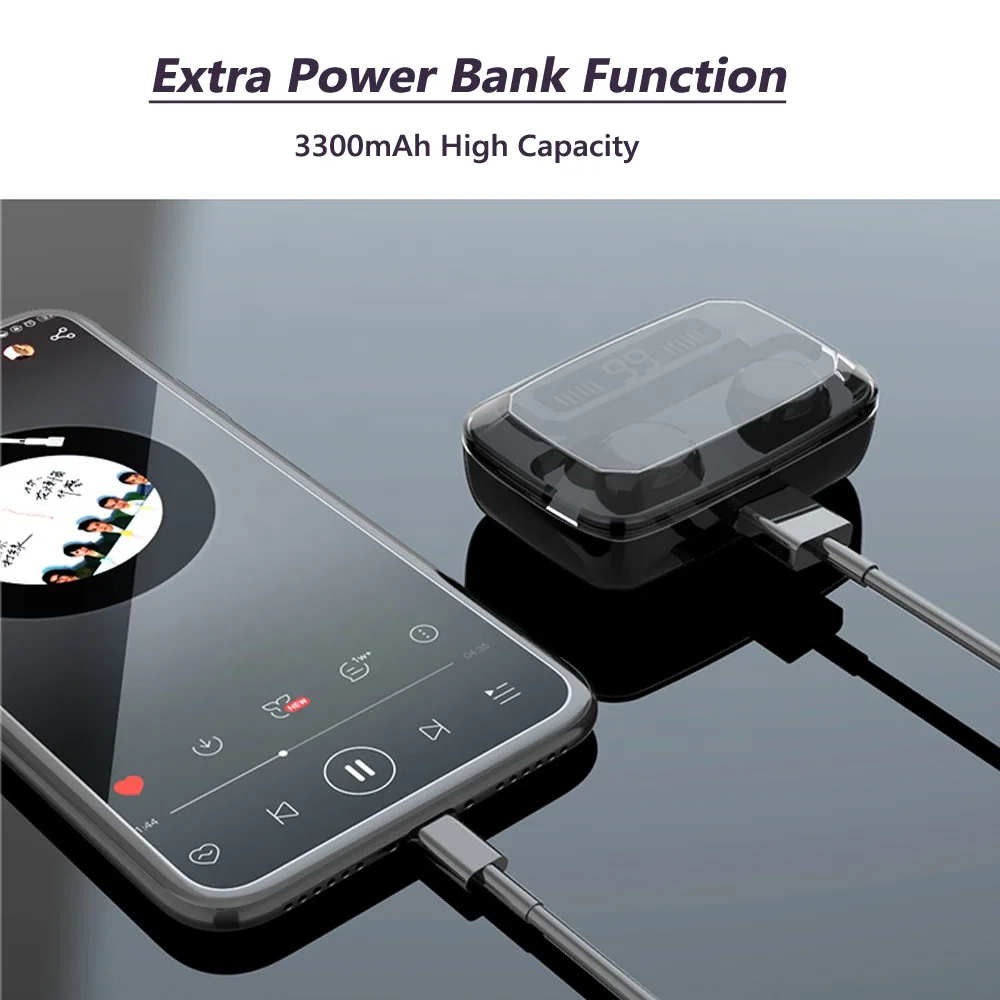 dropshipping earphone Waterproof BT wireless Sport headset 5.0 BT TWS LED display touchable rechargeable headphone for car