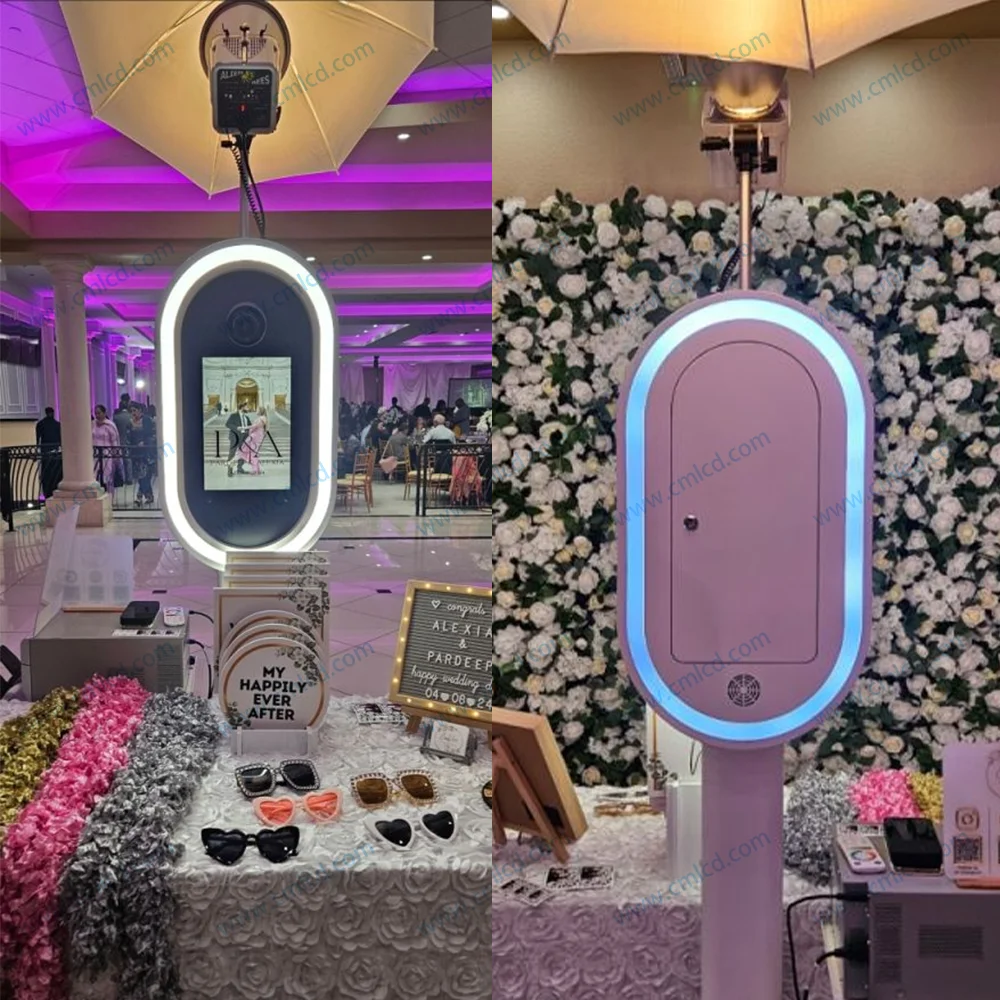 Fashion Choice Oval dslr Photo Booth with RGB Ring Light on Both Sides Photo Kiosk Booth with Umbrella flash light