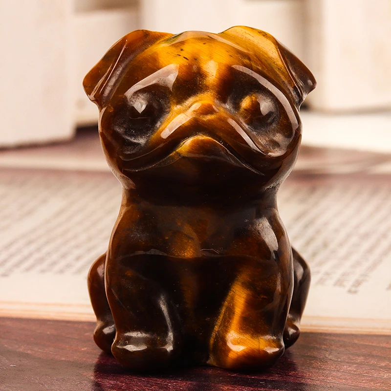 Hand-Carved Natural Yellow Jade Dog Figurine Gemstone Healing Crystals Pocket Stones Nautical Style Collectibles Room Decor