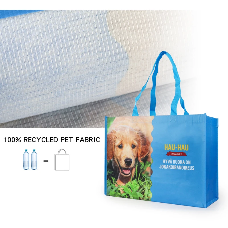 Custom Logo Eco-friendly Reusable PET Non-Woven Tote Bag Durable Polyester Fabric Handled Letter Pattern Gift Packaging Shopping