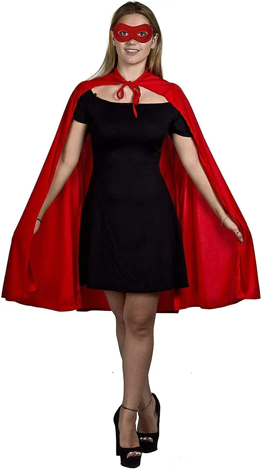 Adults Super Hero Accessory Costume with Red Cape and Matching Eye Mask for Super Hero Villain Fancy Dress Costume Accessory