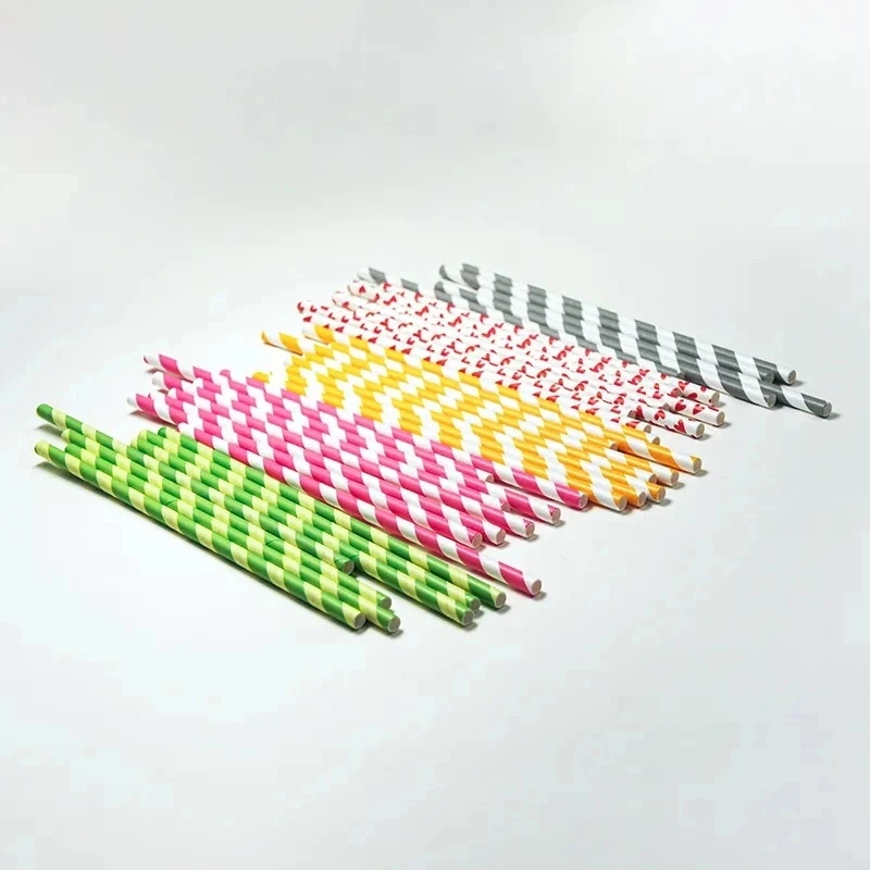 Drinking Tube with Sharp End Colorful Pattern Sustainable Drinking Paper Straw