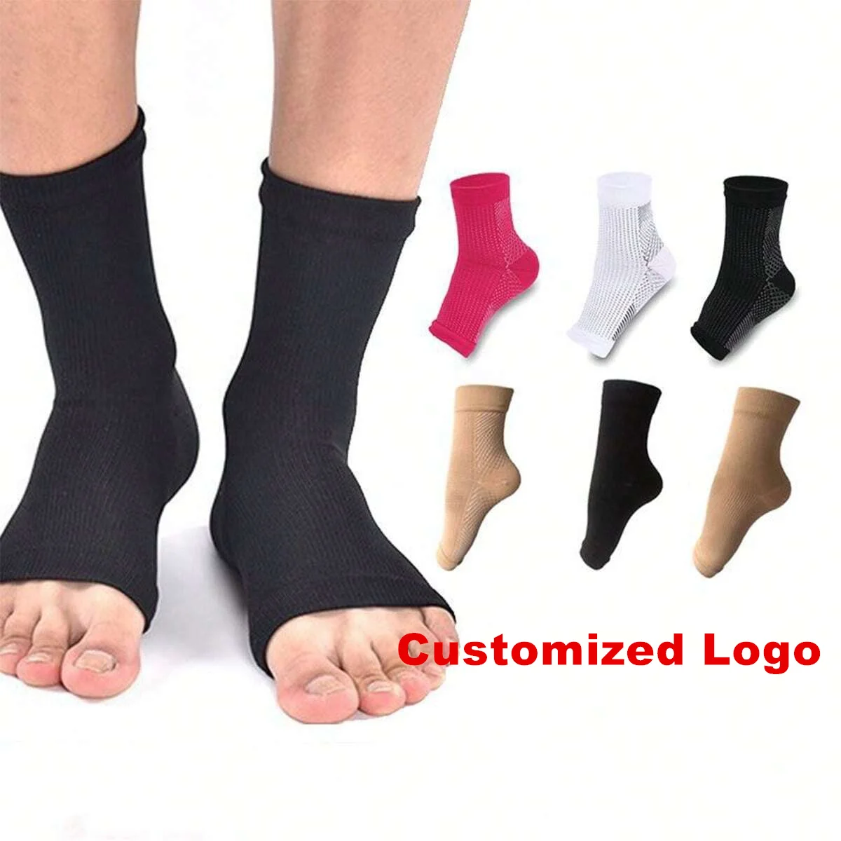 Manufacturer Customized Logo High Elastic Open Toe Protection Elastic Sport Ankle Brace Compression Sleeves