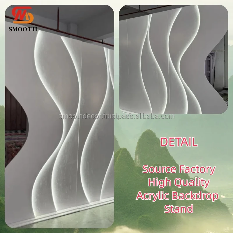 SMOOTH Modern Custom Pvc Acrylic White Ripple Baby Shower Birthday Party Backdrop With Led Lights For Wedding Event Stage