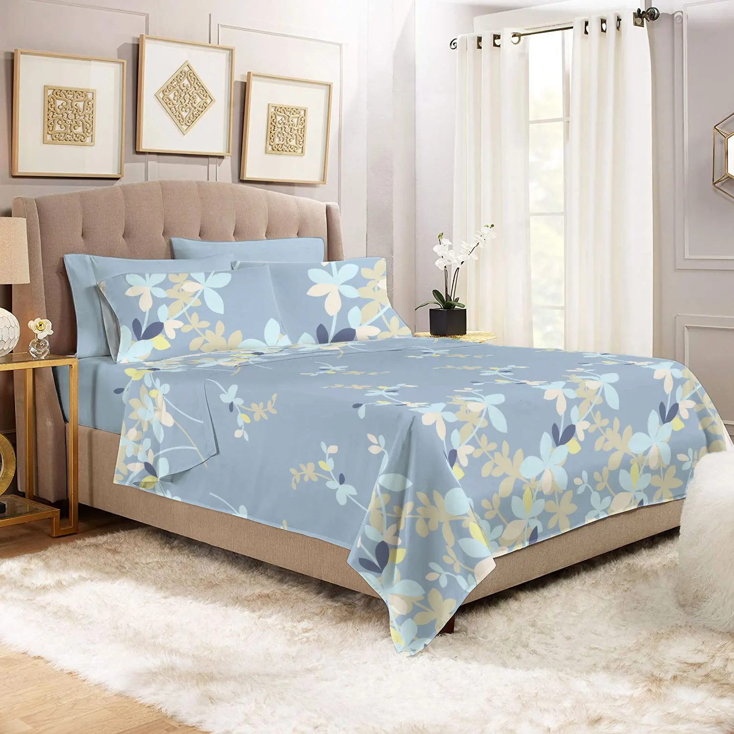 4PCS 6PCS Twin Full Queen King 1800 Count Microfiber Print Bed Sheet Bedding Set