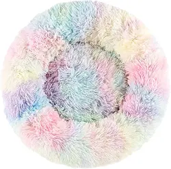 Marshmallow Cat Small Dog Bed Extra Fluffy Round Cat Bed with Non-Slip Bottom + Throw Blanket Calms Pets with Softness & Warmth