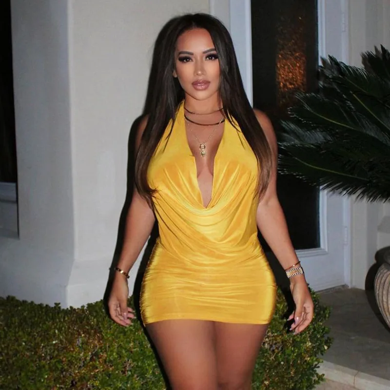 2021 new summer fashion V-neck open back halter neck elegant lady sexy dress