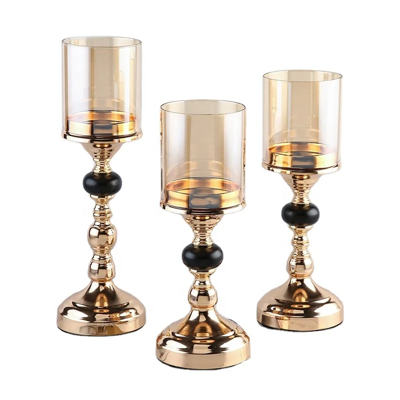 2022 Festive Black Tall Glass Candleholder Crystal Votive Metal Candlestick Stand for Wedding Home Christmas-Made of Iron