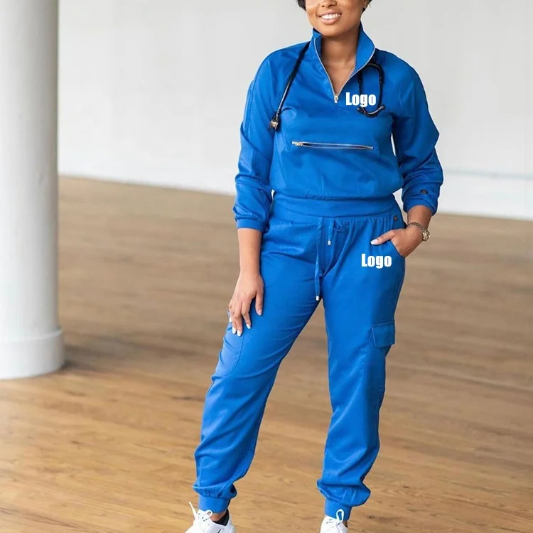 Top Sale Stretchy Nurse Hospital Uniforms Custom Medical Uniform Knitted Women Scrub Sets Jogger Pants Suits