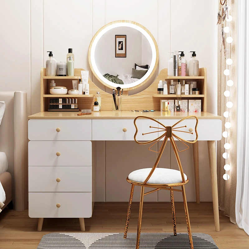 new design home makeup vanity round mirror led dressing table fashion chest dresser for bed room