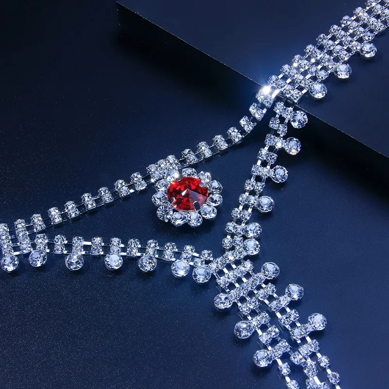 Fashion Jewelry Body Chain New Breast Red Rhinestone Fashion Jewelry Body Chain High Quality Sexy Women Body Chain