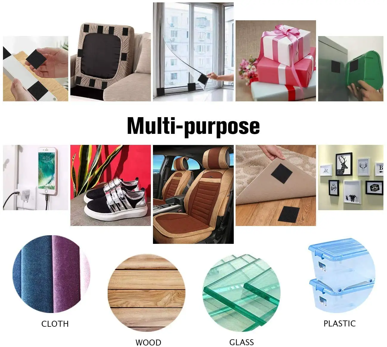 Hot Custom logo hook and loop fastener square Die cut sticky self adhesive strip Velcroes Self-adhesive hook and loop straps