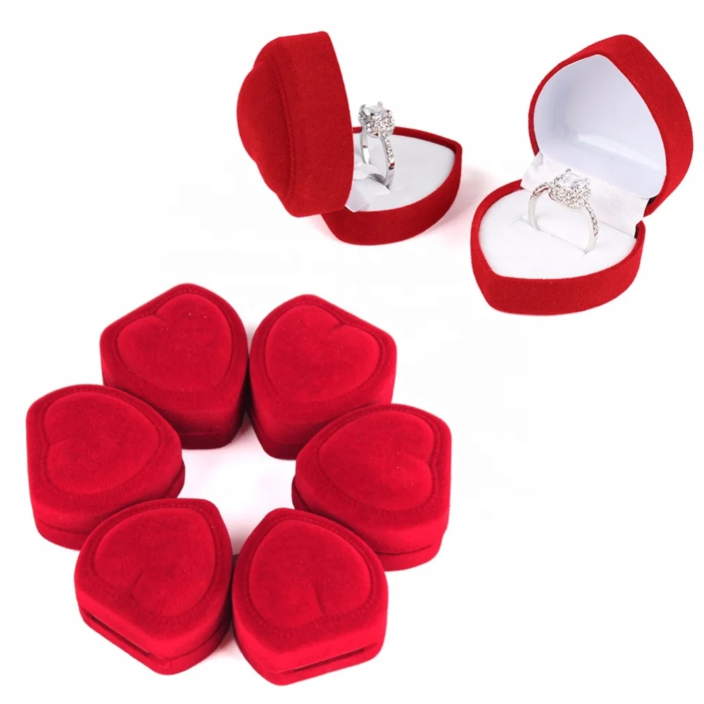 Red Velvet Heart Ring Box Jewelry Display Case Holder Gift Boxes Wedding Romantic Organizer Engagement Ring Case Wholesale