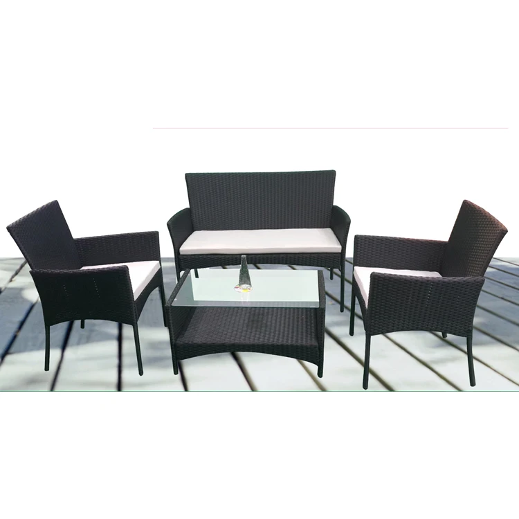 China Manufacturer Cheap 4PCS Bistro Set Patio Rattan Sofa Sets Rattan Chair  Outdoor Garden Furniture Set