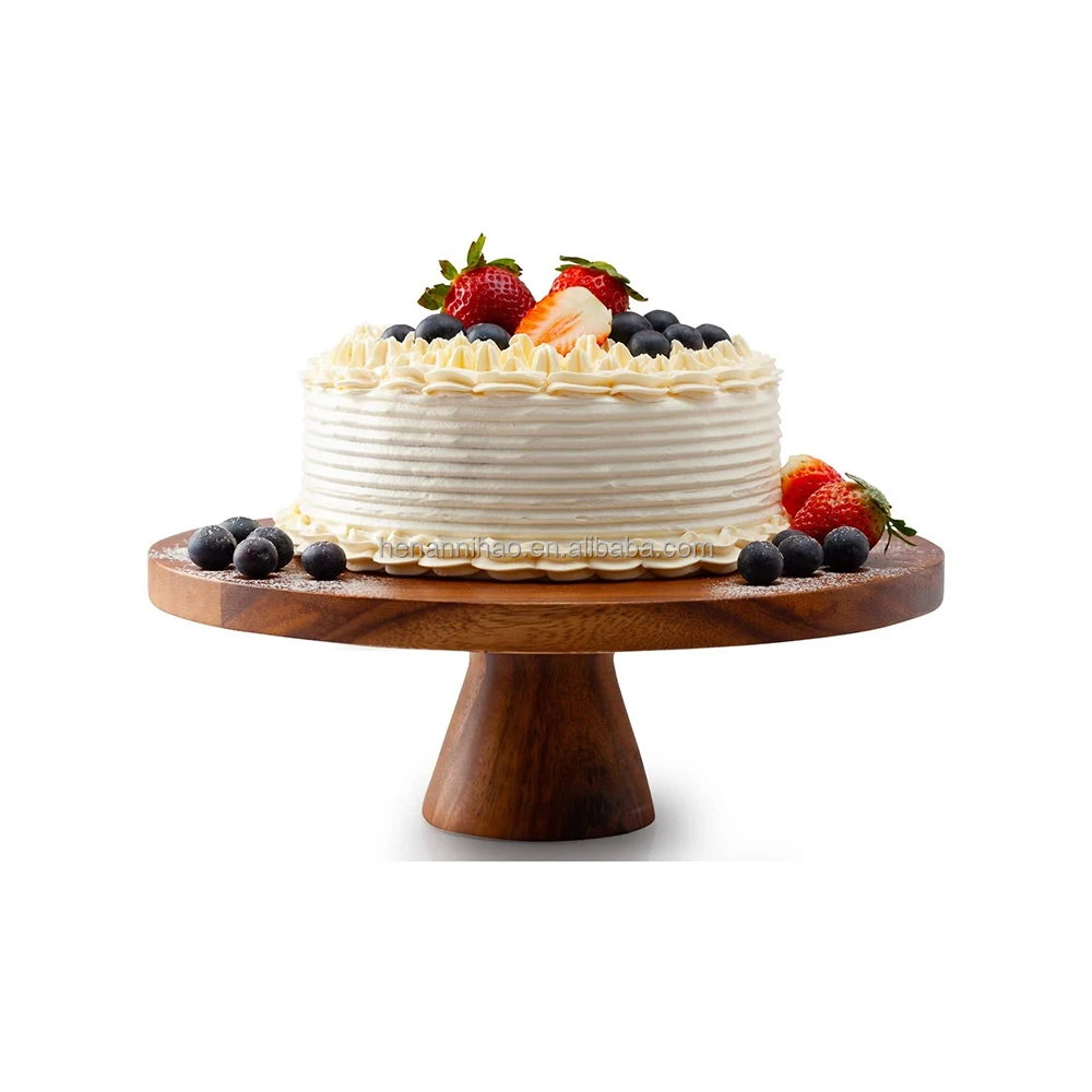 Wood Cake Stand with Lid, Footed Round Cake Container As Serving Storage Tray