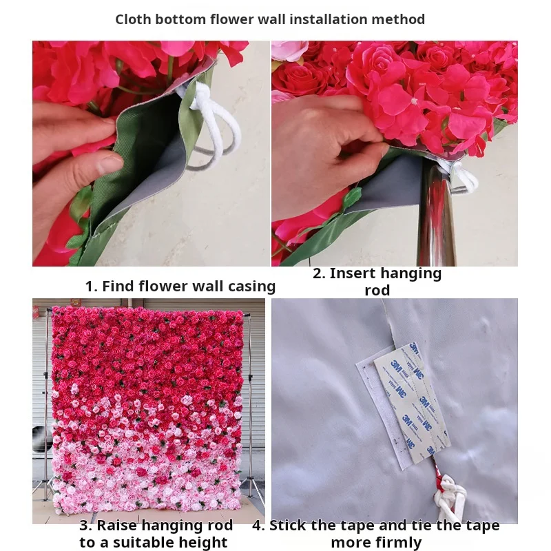 3D 5D Pink Canvas Artificial Flower Wall Wedding Background Artificial Rose Wall
