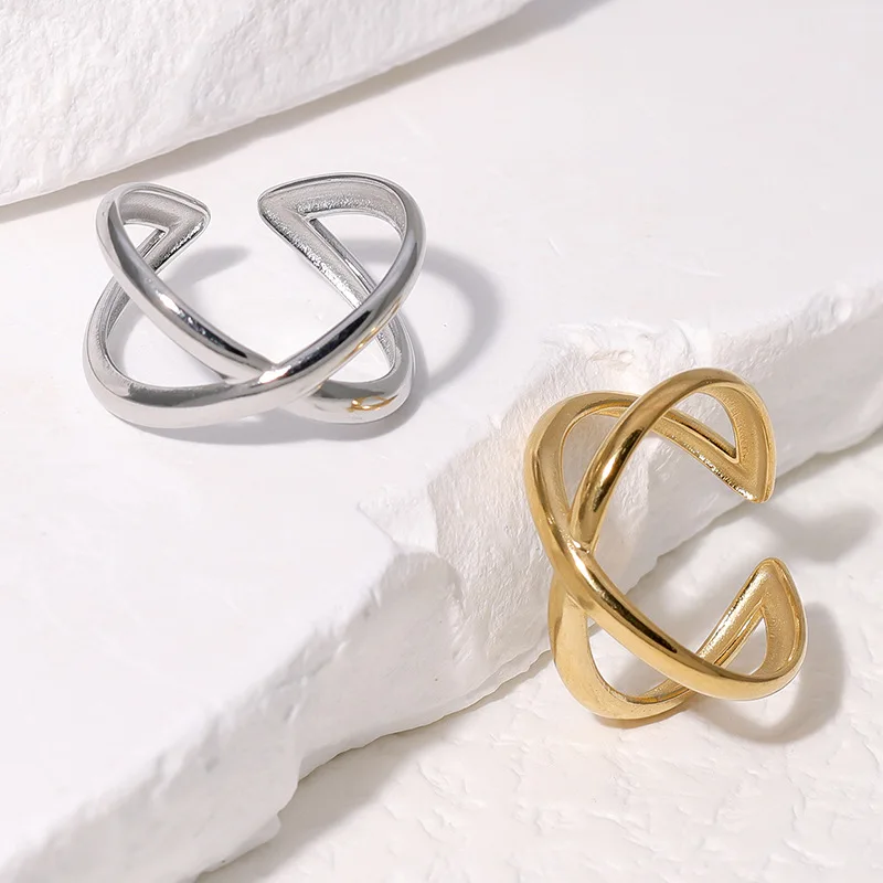 Trendy Design Cross Over Geometric 18k Gold Plated Silver Finger Ring for Women Men
