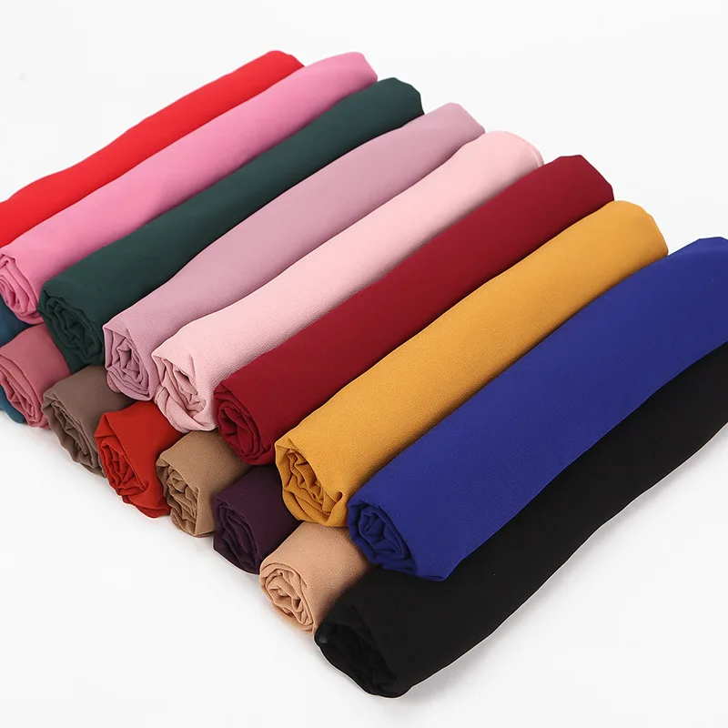 Factory Outlet Cheapest 24colors Premium Muslin Pearl Bubble Chiffon Hijab Plain Women Heavy Long Chiffon Hijab
