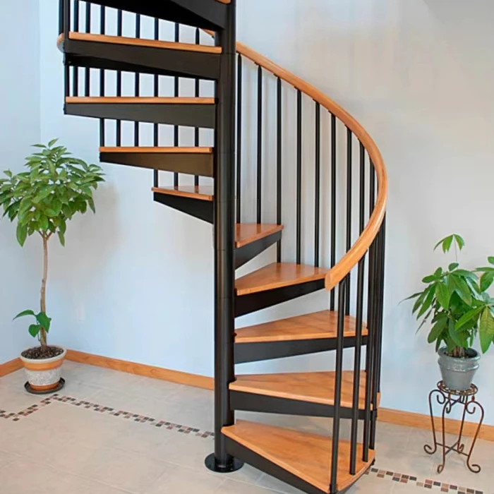 CBDMART Easy Installed Villa Commercial Glass Step Spiral Staircase Resident Outdoor Wood Tread Helical Stairs