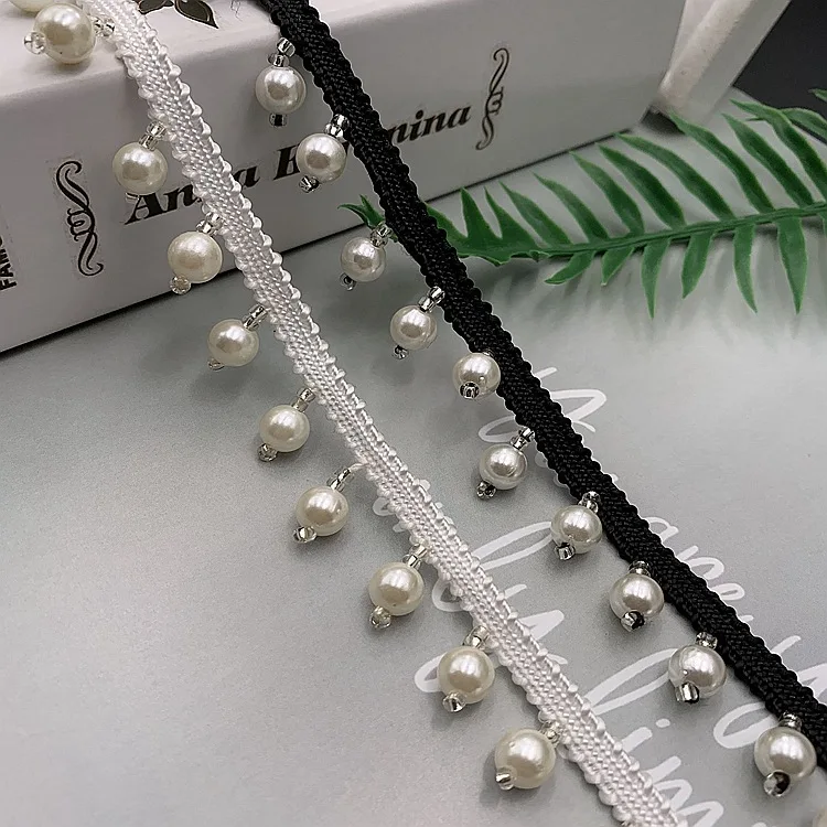 Width 2 cm Polyester lantern pearls beads Fringe Pendant tassel lace For clothing home textiles table cloth