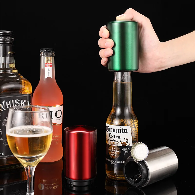 Amazon Top Seller Custom Logo Metal Stainless Steel Push Down Magnetic Automatic Magnet Beer Bottle Opener
