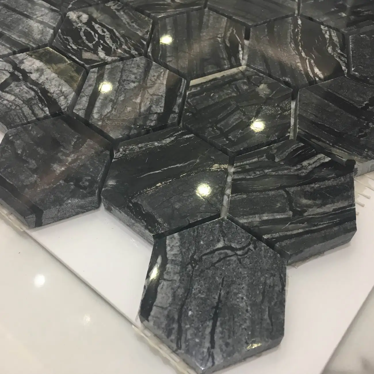 Hexagon shape Beige white gold marble wall and floor decoration marble hexagon tiles natural stone marble mosaic tile