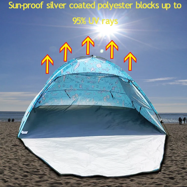 Camping Sun Shelter UPF 50+ UV Protection PU800 Waterproof Ventilation Light Blue Ocean Tent For 3-4 Person Outdoor Playing