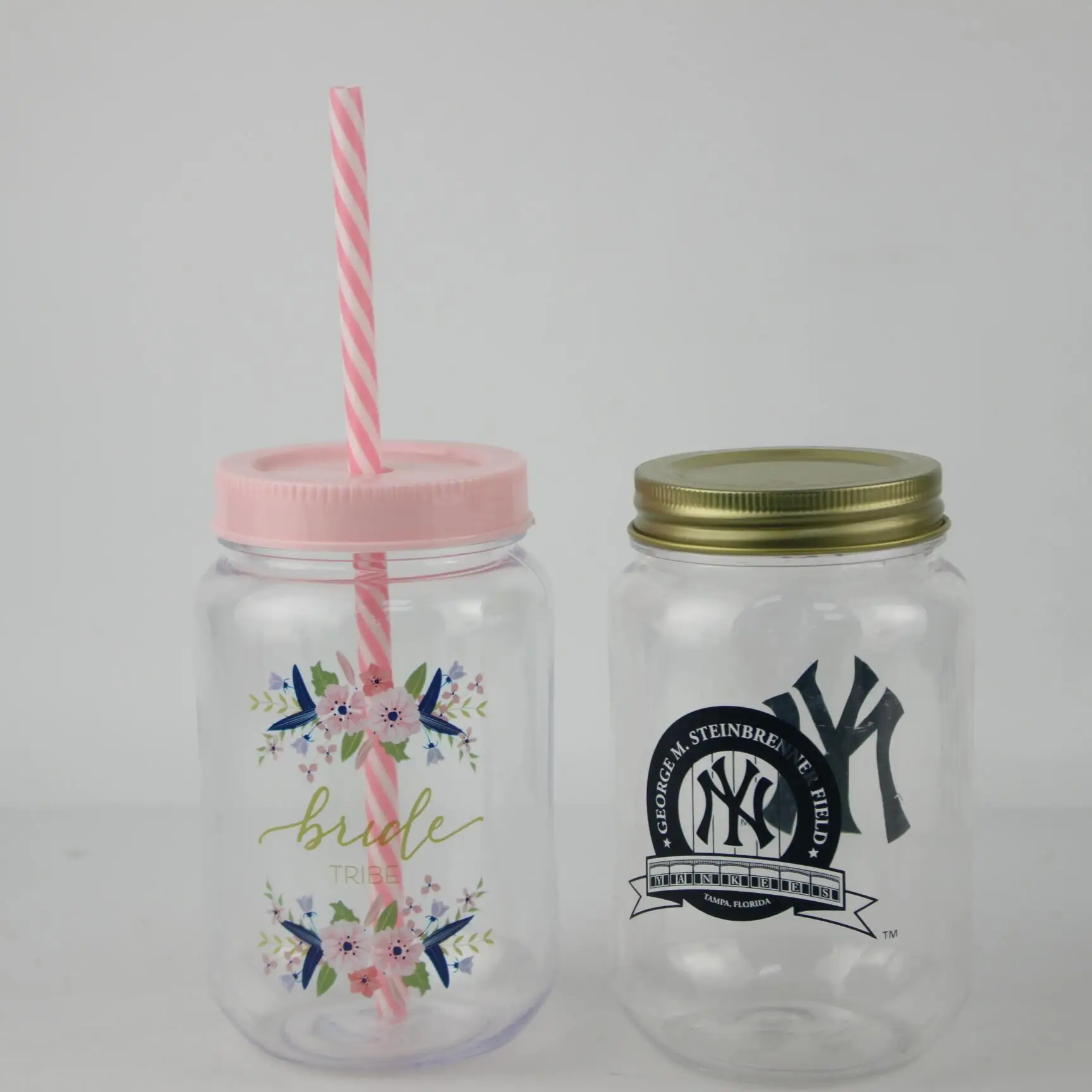 500ml plastic mason jar and juice bottle with lid and straw