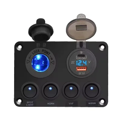 12V Switch Panel Waterproof Aluminum Panel 4 Gang Toggle Rocker Board Switch Pre Wired 12V 24VDC ON Off Switch Panel for Boat
